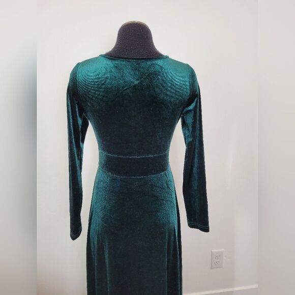 Emerald Green Velvet Maxi Dress Empire Waist Babydoll Regency Renfaire Small - Picture 5 of 9